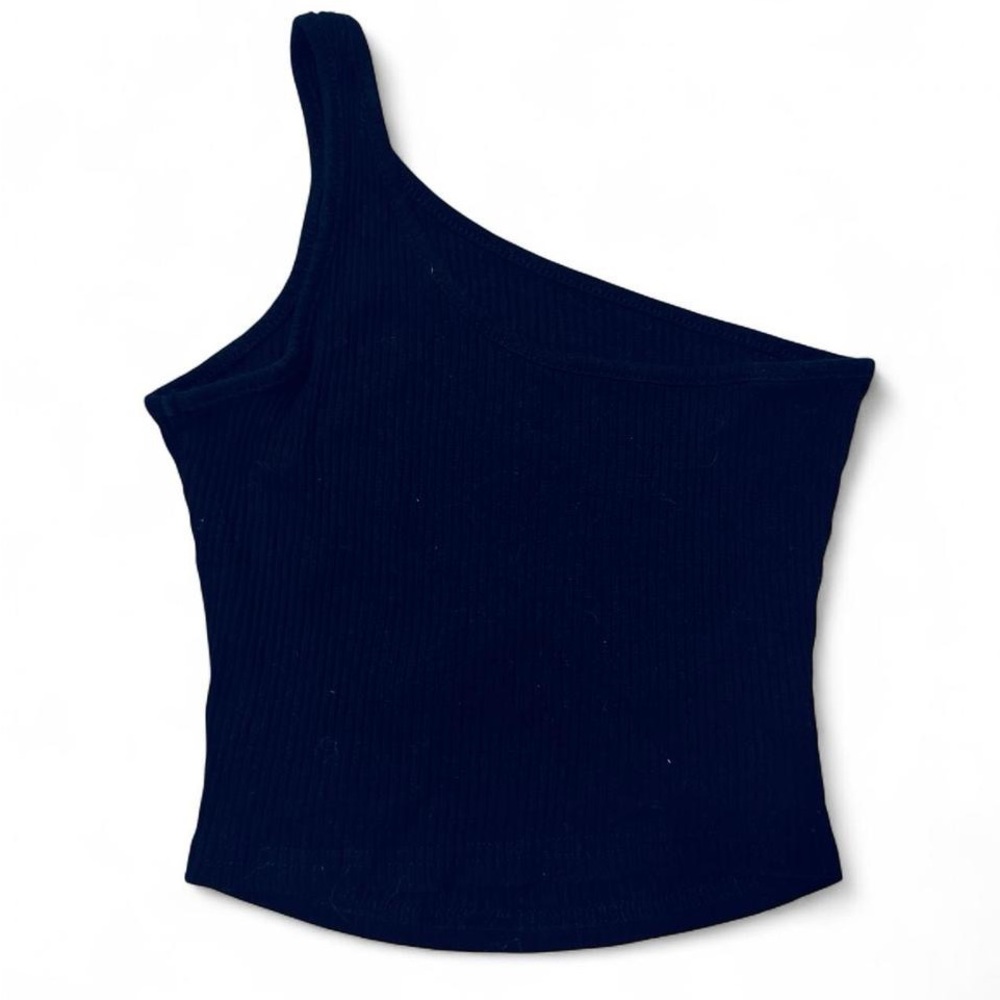 Black Ribbed One-Shoulder Top - Picture 3 of 3